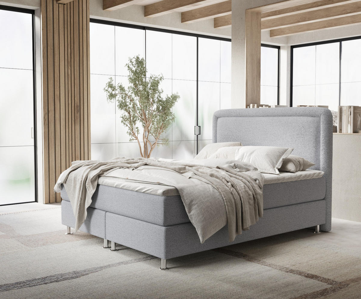 BOXSPRINGBETT Salvi Hellgrau 200/200 cm mit Latex-Topper - Silberfarben/Hellgrau, Holz/Holzwerkstoff (200/200cm) - Maison de Reve