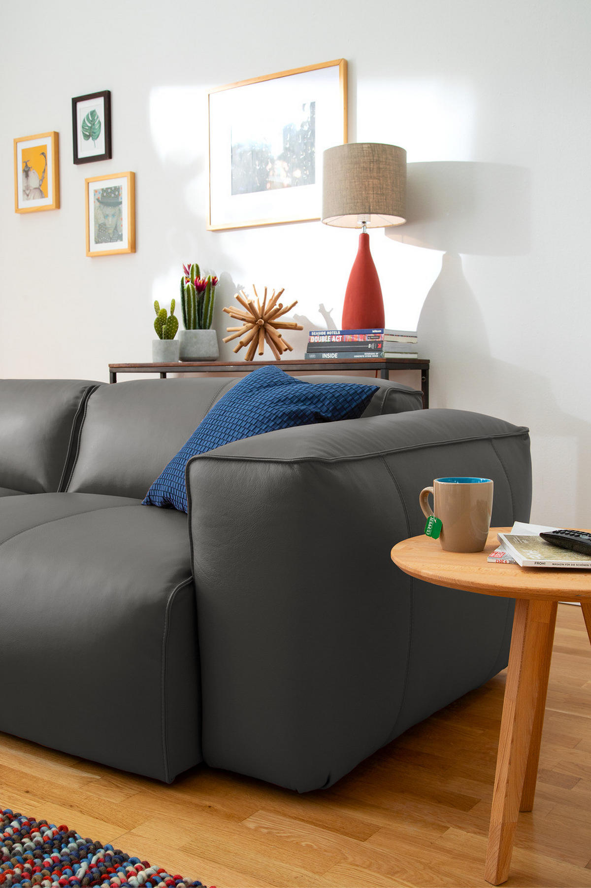 3-SITZER SOFA - Schwarz/Grau, Leder/Kunststoff (251/71/102cm) - home24