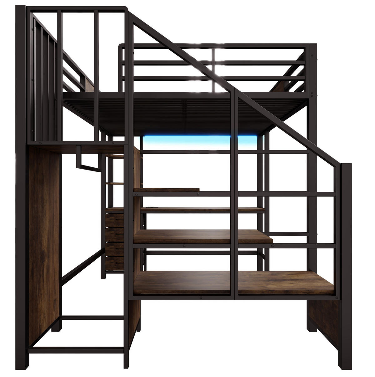 HOCHBETT 140/200 cm mit Schreibtisch, LED und Steckdose - Schwarz, Metall (140/200cm) - MIVRAY