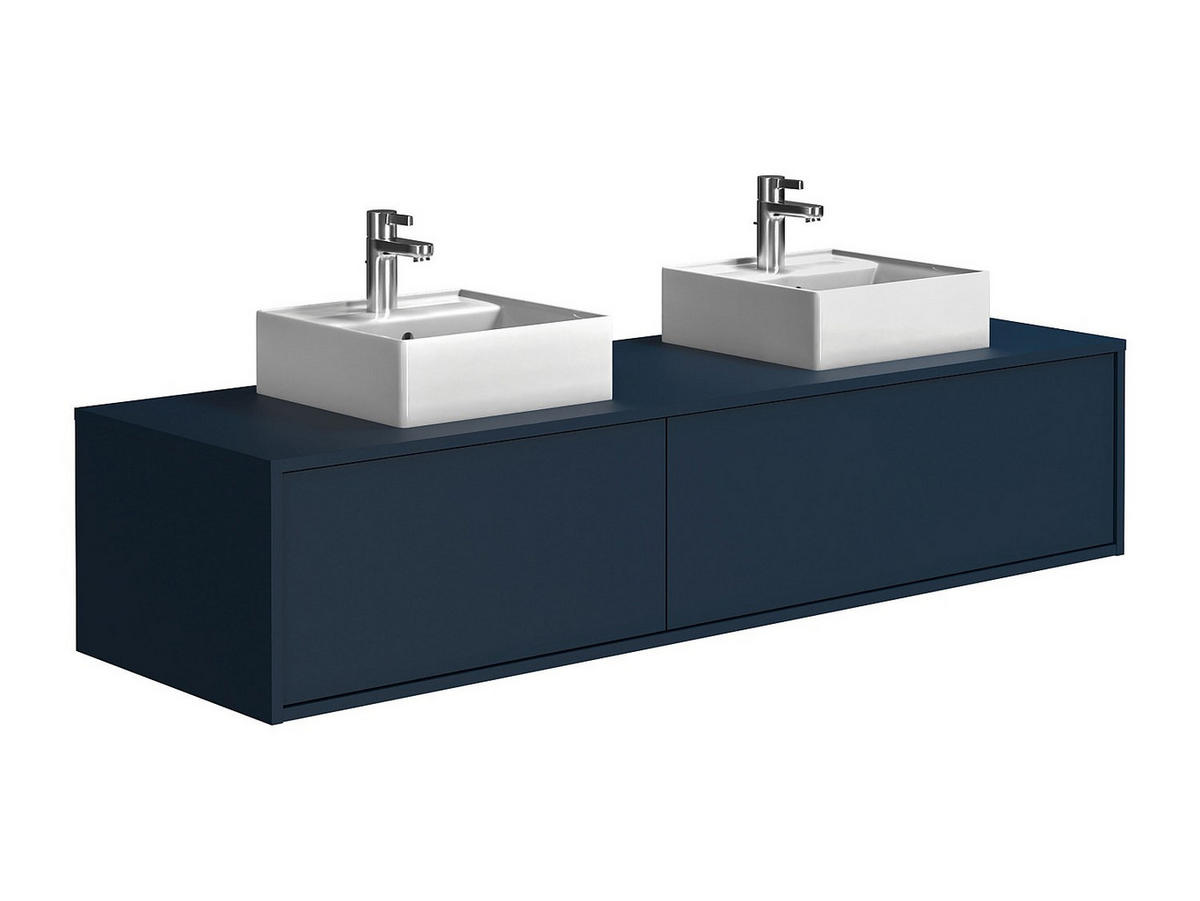 DOPPELWASCHTISCH - 150cm x 47cm - Holzspan - marineblau - ISAURE - Blau, Holz (150/32/47cm) - Vente-Unique