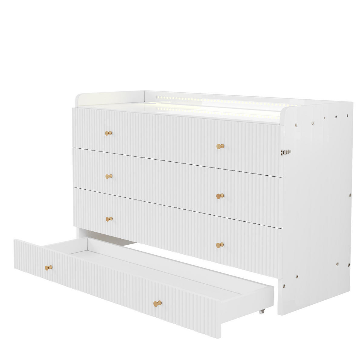 SCHRANKBETT aus MDF 140x200 cm Weiß mit USB, Steckdose, LED-Beleuchtung, Schubladen und Hochglanzfront - Weiß, Holzwerkstoff (90/200cm) - Modfu