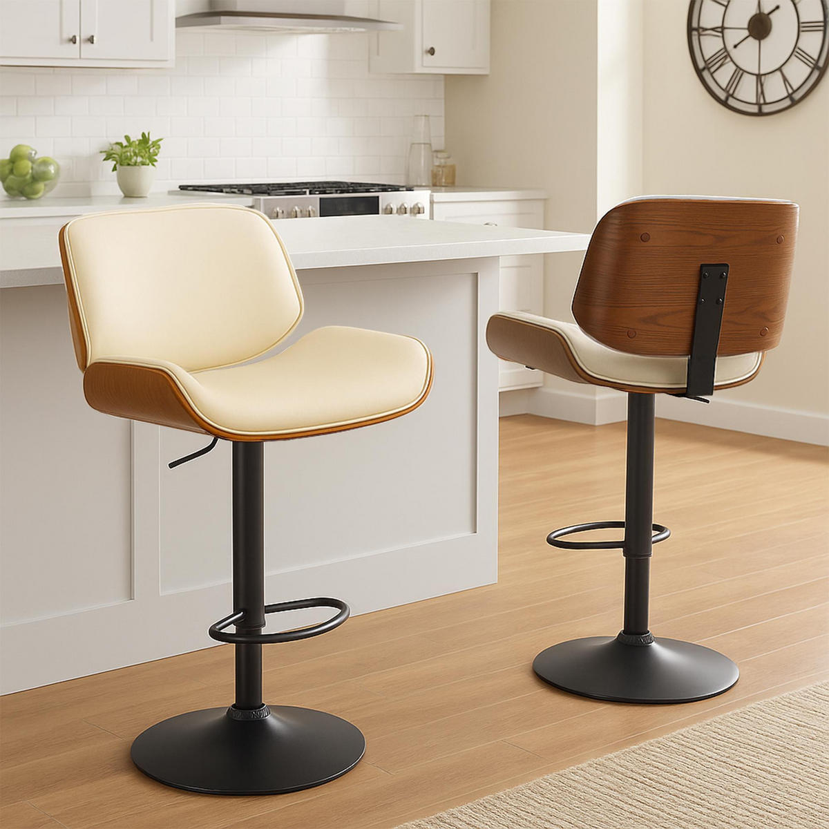 BARHOCKER Metall Walnuss/Creme - Walnussfarben/Creme, Textil/Metall (55/93/51cm) - CLP