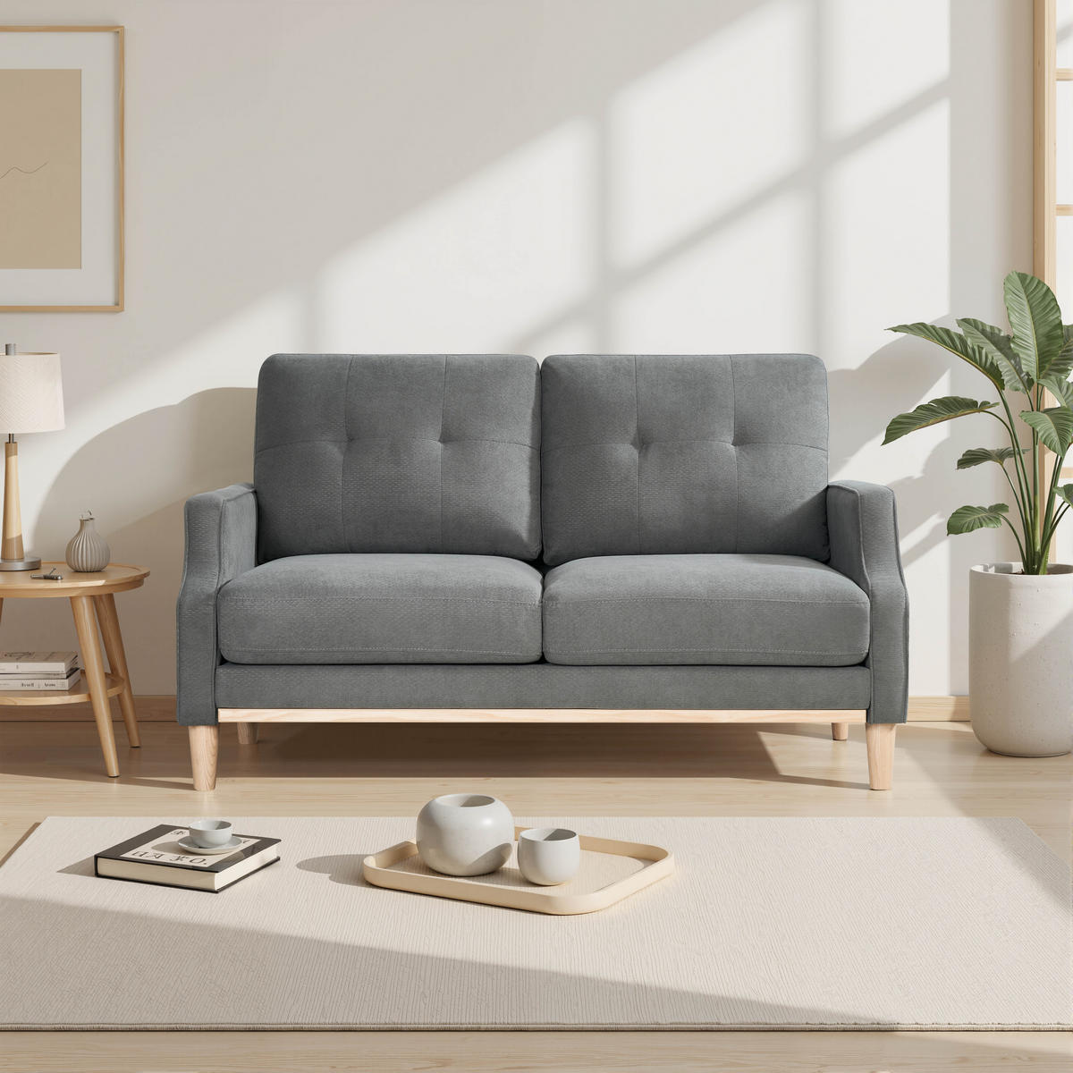2-SITZER-SOFA DE-34686 mit USB-Ladeanschluss Grau - Grau, Holzwerkstoff (72/85/135cm) - ComfortXL