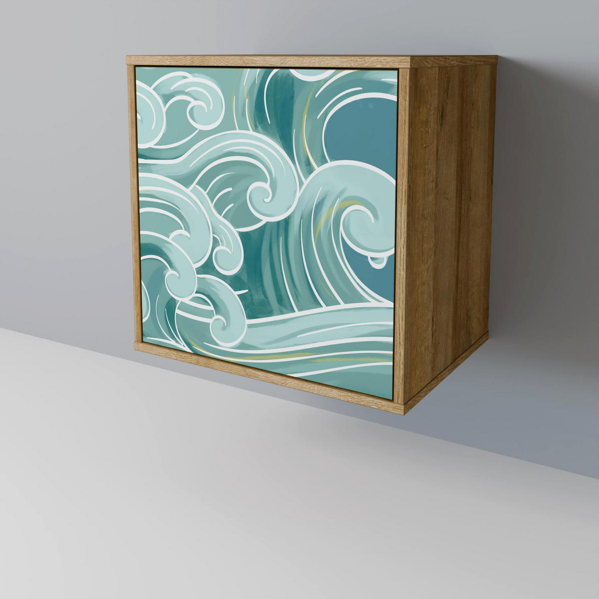 SIDEBOARD ASIAN SWAY, Eichefarben, 57,5x42x72,5 cm, Schwarze Metallfüße - Eichefarben/Multicolor, Holzwerkstoff/Metall (57.5/72.5/42cm) - SpaceRebels