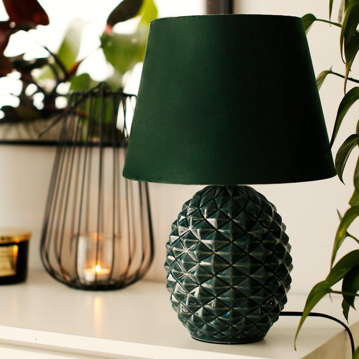 TISCHLAMPE FRUCTU, Grün - Grün, Keramik/Textil (25/25/38cm) - KONSIMO®