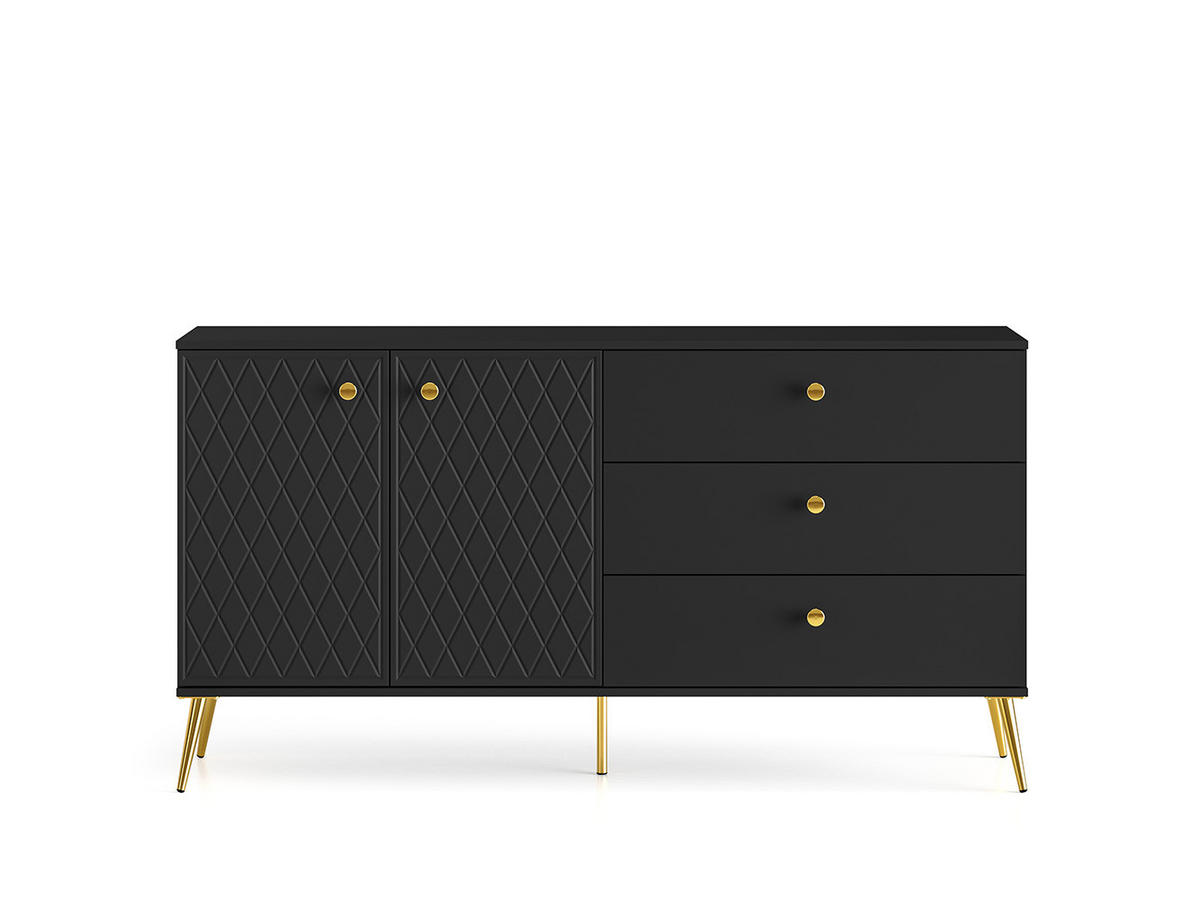 SIDEBOARD Eljot Schwarz / Gold 160 / 40 / 85cm - Goldfarben/Schwarz, Holz/Holzwerkstoff (160/85/40cm) - Feldmann-Wohnen