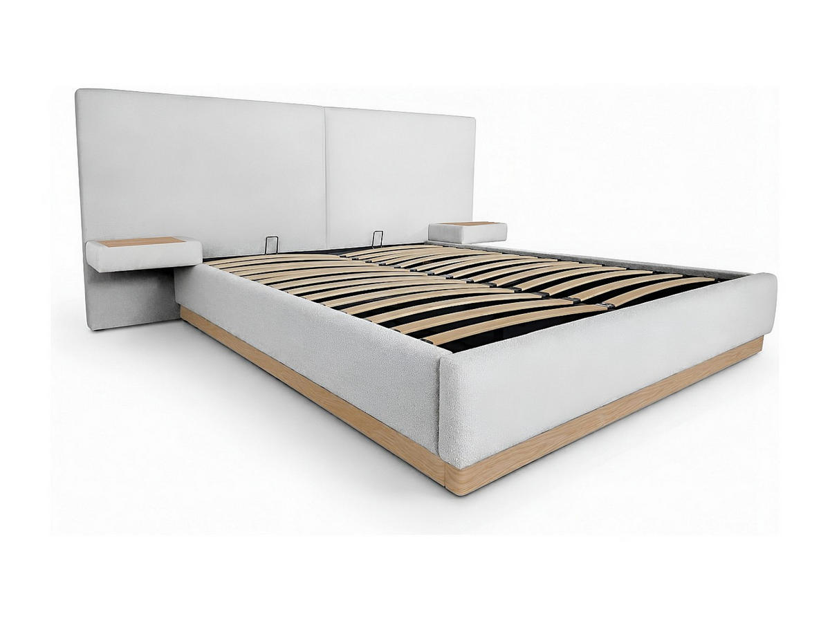 BETT mit Bettkasten - 2 Personen - stoff - beige Morivalo - Beige, Textil (180/200cm) - Vente-Unique
