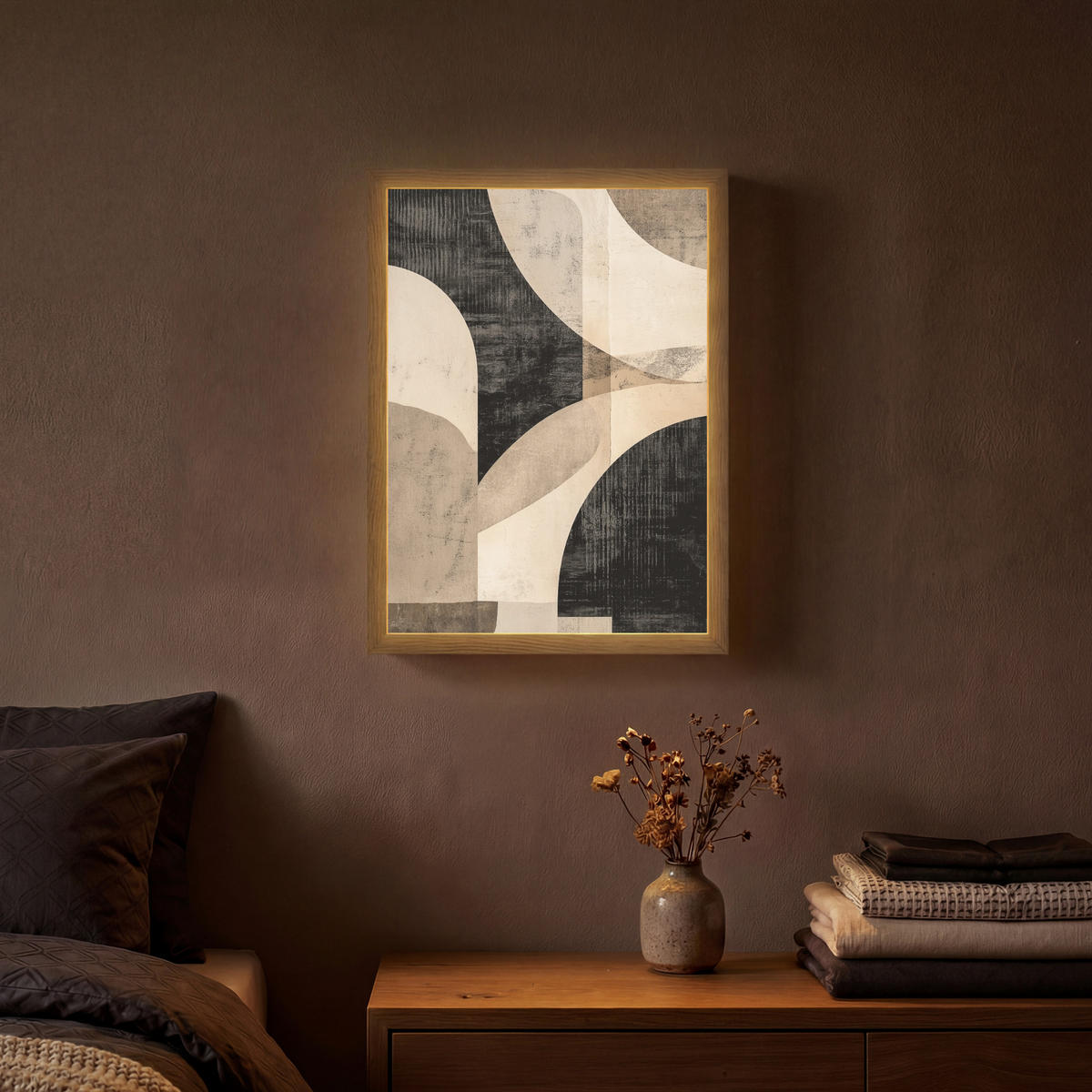 NÁSTĚNNÁ LAMPA S AKUMULÁTOREM Abstraktní - Tvary - Moderní - Béžová 30x40 cm - šedá, kompozitní dřevo (30/40/8cm) - OnlyWow
