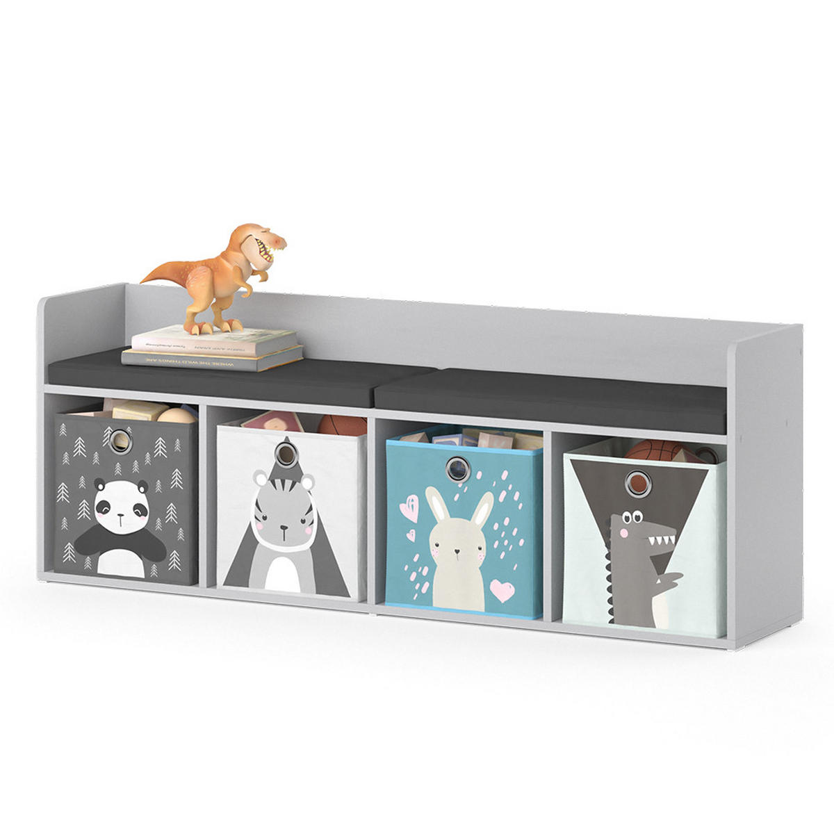 KINDERSITZBANK Luigi Weiß 107.2 x 88.6 cm 4 Fächer, mit Faltboxen grau - Weiß, Holzwerkstoff (107.2/88.6/30.9cm) - Vicco