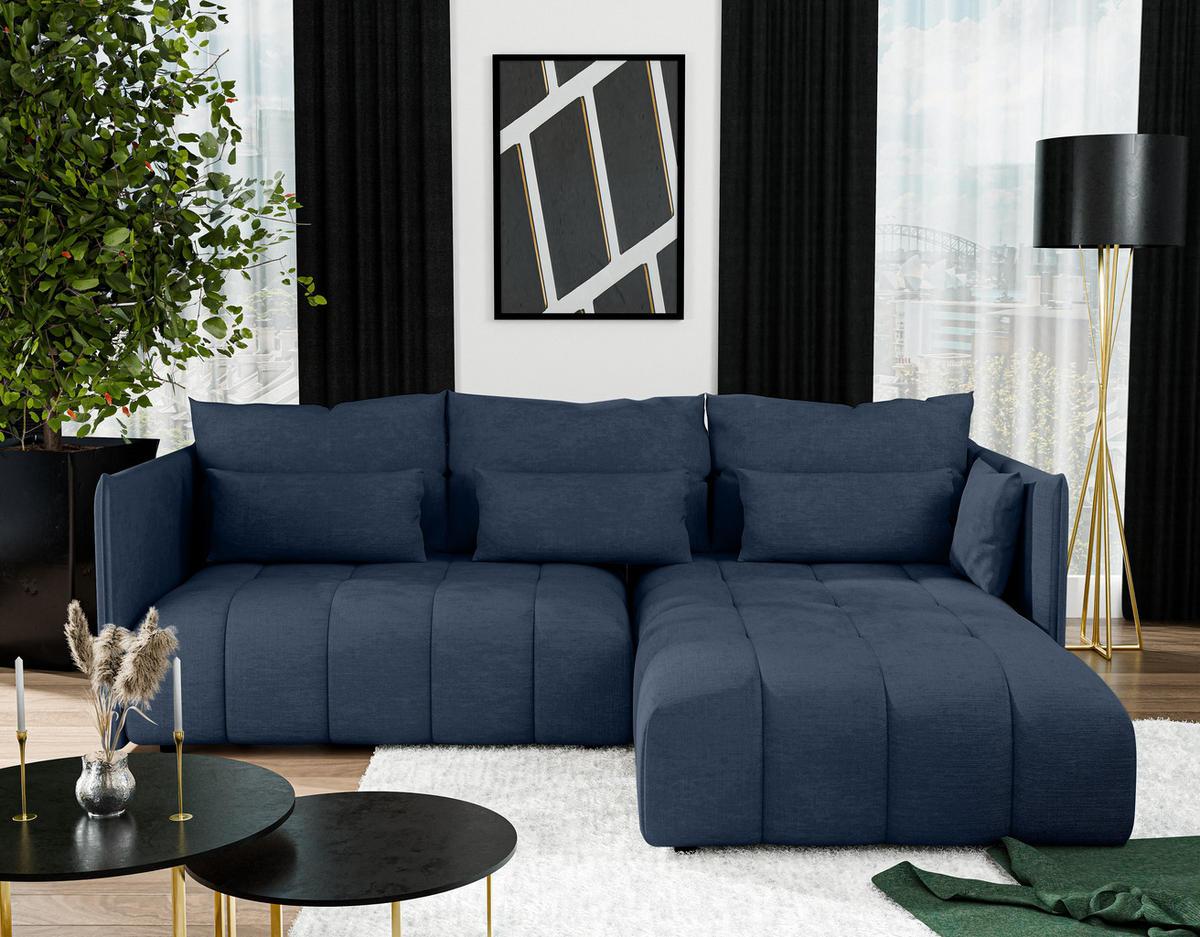ECKSOFA L Form Cosmova Blau 245/182/83 cm mit Schlaffunktion - Blau/Schwarz, Kunststoff/Textil (245/182cm) - AX Living