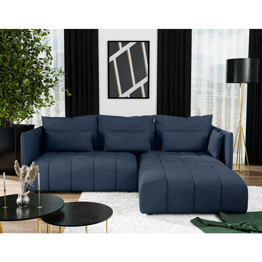 Thumbnail - AX Living Ecksofa, Blau, Textil, Uni, 4-Sitzer, Füllung: Polyurethan (Pur), L-Form,L-Form, rund, 245x182 cm, Wohnzimmer,...