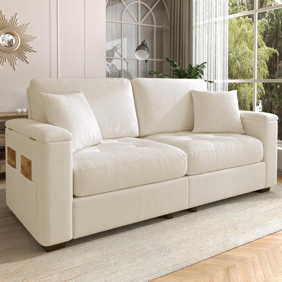 2-SITZER-SOFA DE-35382 mit Stauraum Beige - Beige, Holzwerkstoff (81.5/84/180cm) - ComfortXL