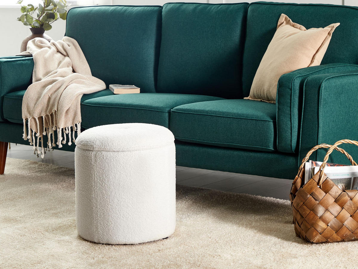 POUF mit Stauraum Bouclé Cremeweiß Maryland - Weiß, Textil (38/40/38cm) - Beliani