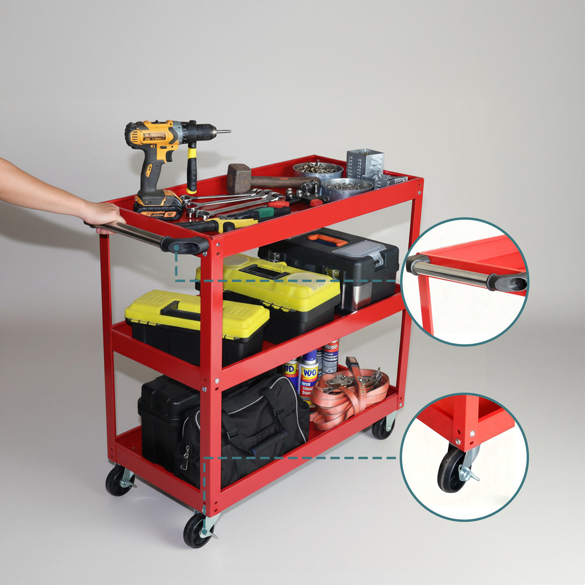 WERKSTATTWAGEN - Rot, Kunststoff/Metall (35/76/78cm) - Relaxdays