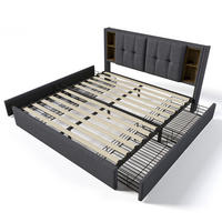 POLSTERBETT 160/200 cm DE-00343, in Leinen Grau, 4 Schubladen - Grau, Metall (160/200cm) - ComfortXL