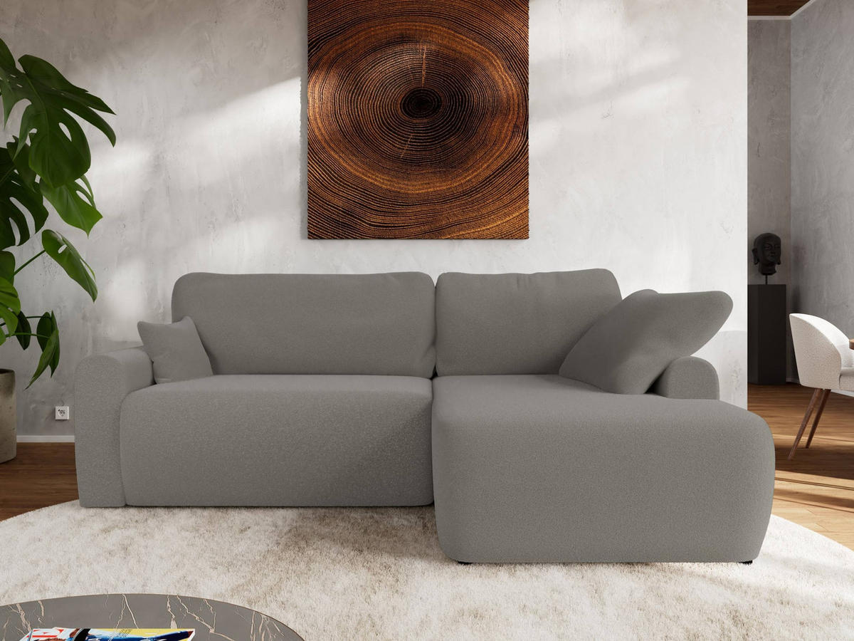 ECKSCHLAFSOFA CUBO L Hellgrau Boucle - rechts - Hellgrau/Schwarz, Kunststoff/Textil (187/273cm) - MKS