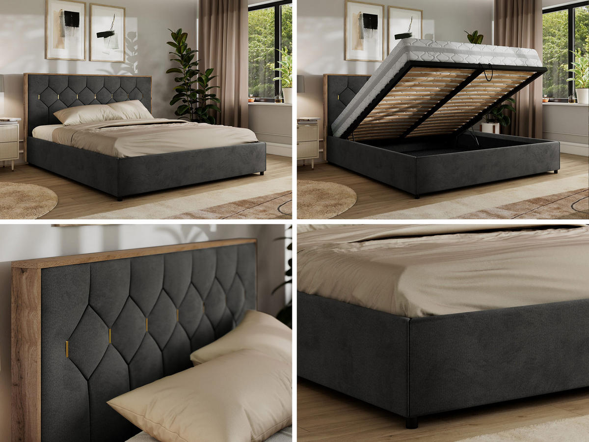 POLSTERBETT LARINO CLASSIC 160/200 - Dunkelgrau Velvet - Pocket Matratze - Dunkelgrau, Textil (160/200cm) - MKS