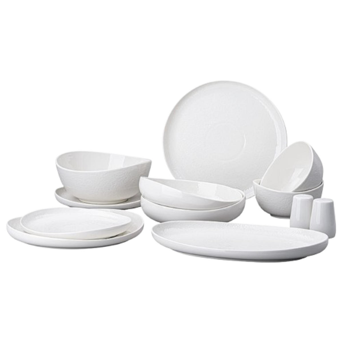 GESCHIRRSET MILA in Schieferoptik 27-tlg. weiß - Weiß, Keramik (34/36/35cm) - Mulex