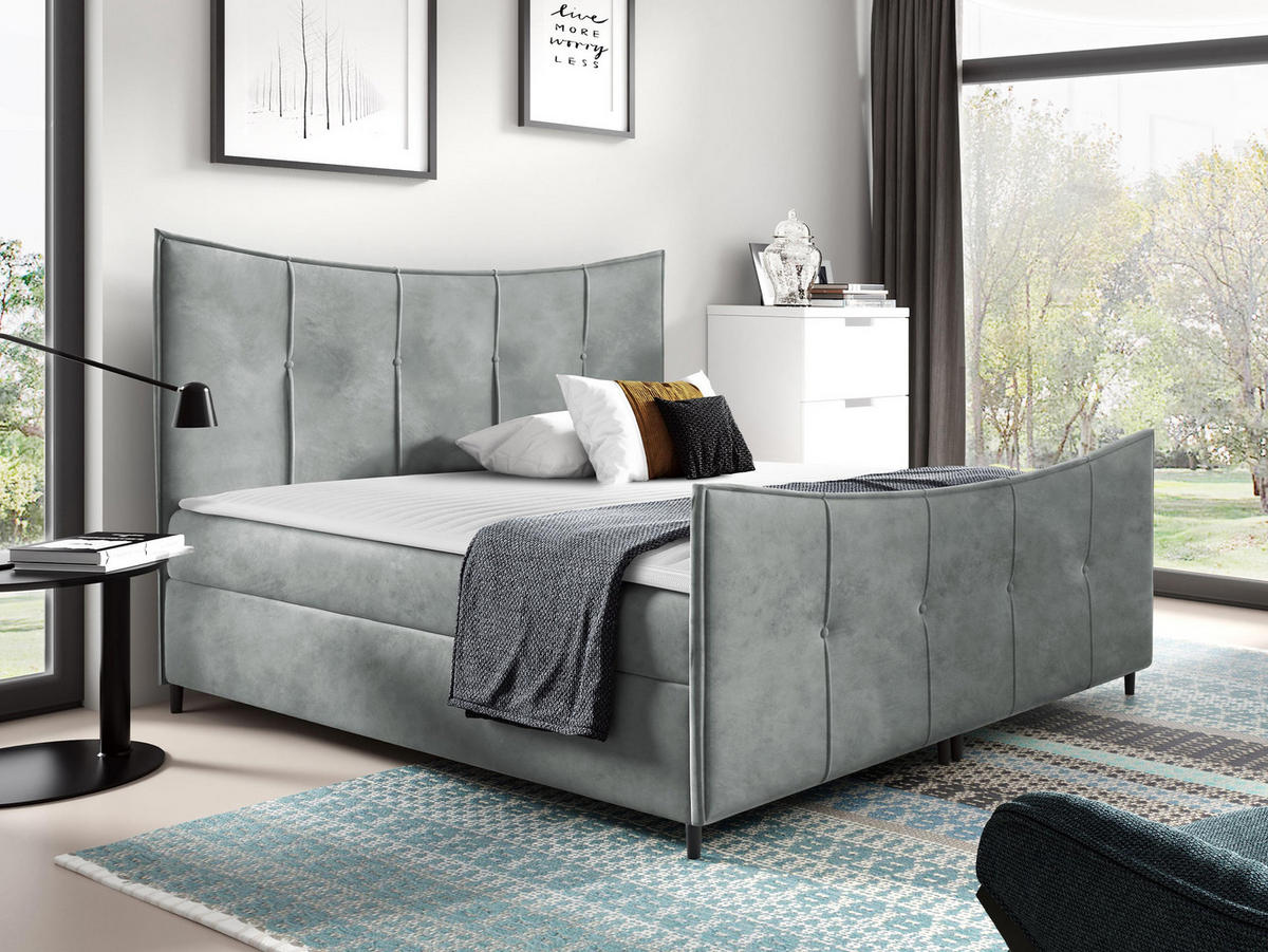 BOXBETT Bergamo Lux - Hellgrau, Holz (160/200cm) - MIRJAN24