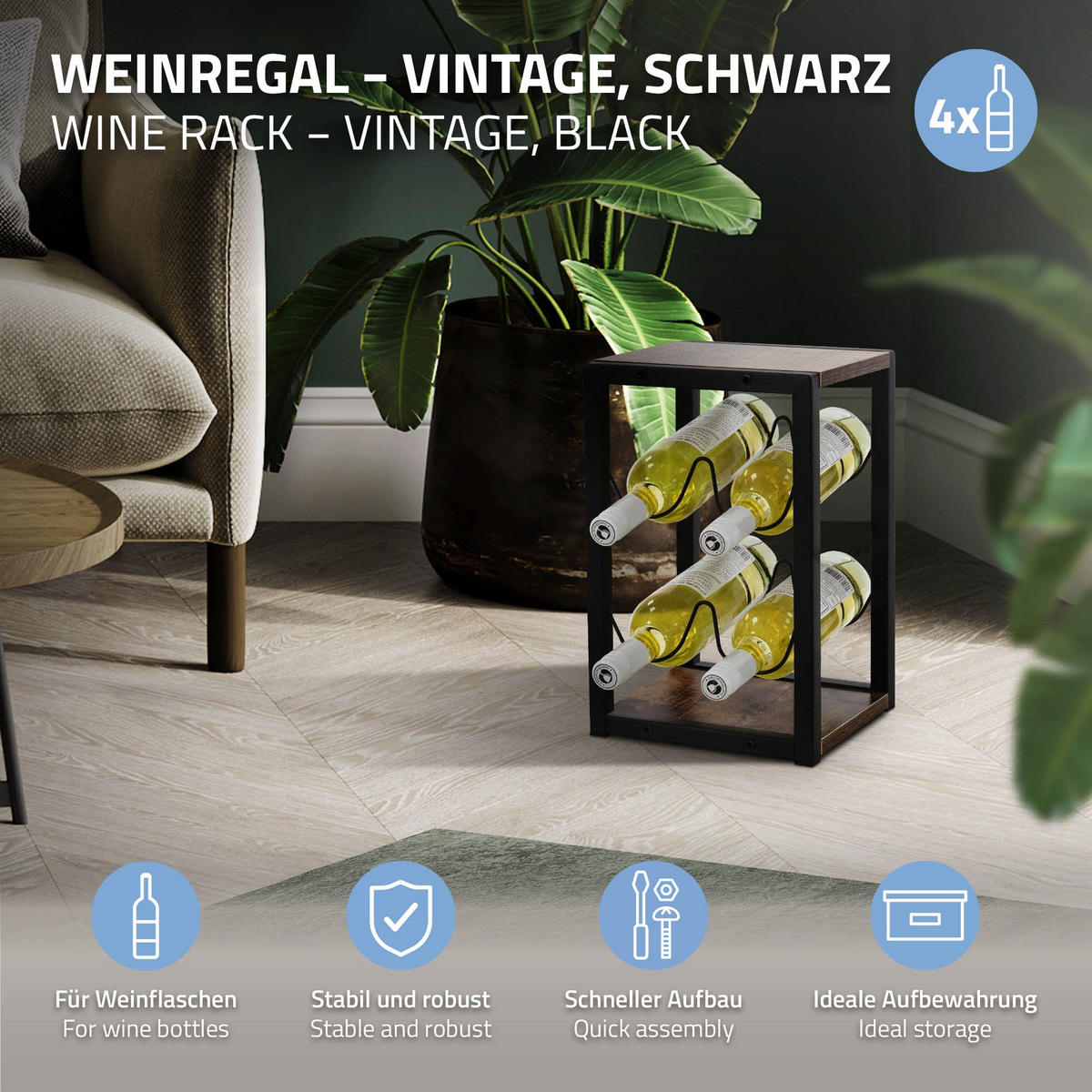 WEINREGAL - Braun, Metall (21/37/24cm) - ML-DESIGN