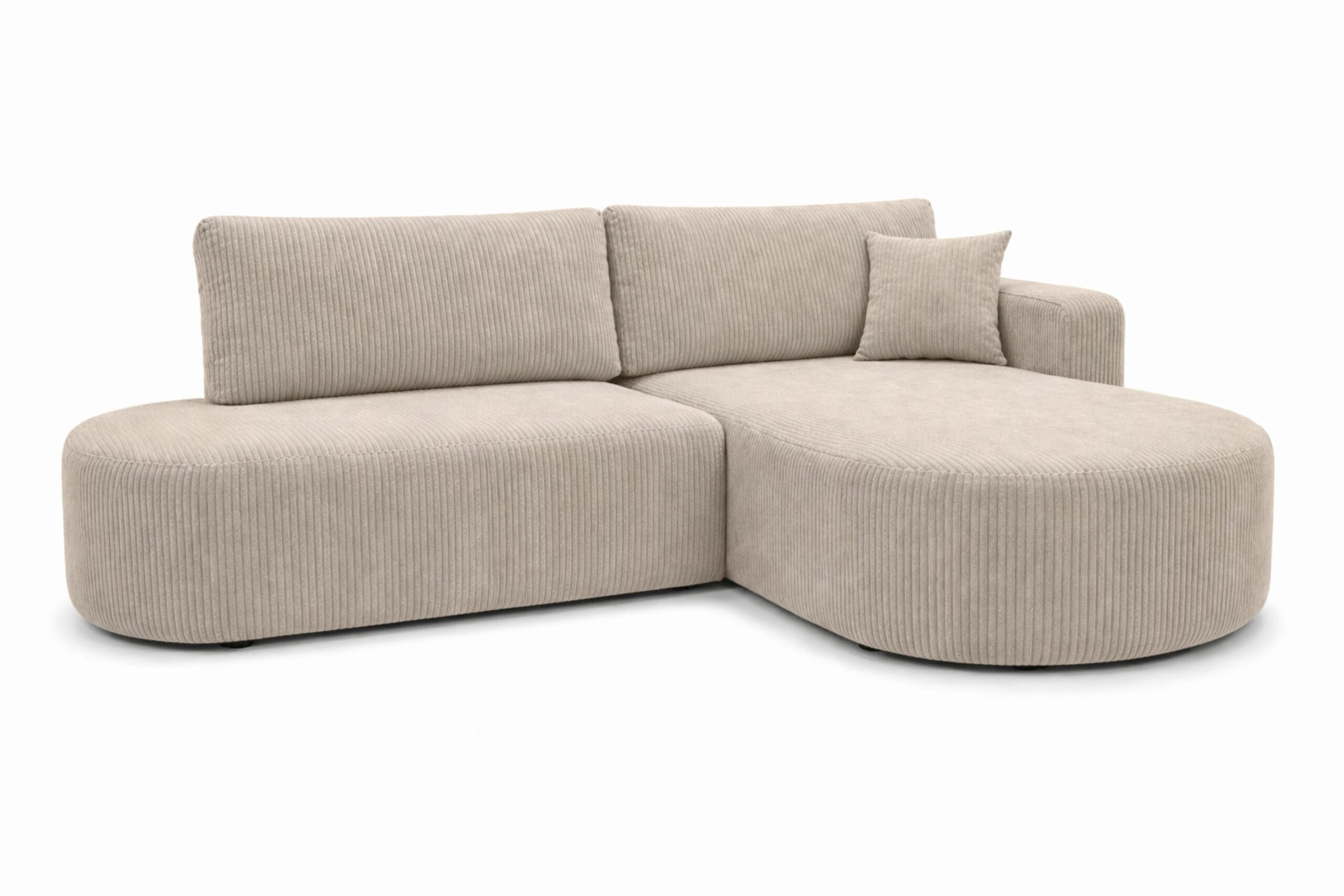 ECKSOFA Mit Schlaffunktion Und Bettkasten, Cordstoff Poso, Dunkelbeige, Rechts, ROUND ONE OPEN XL - Beige, Holz (262/175cm) - Kaiser Möbel