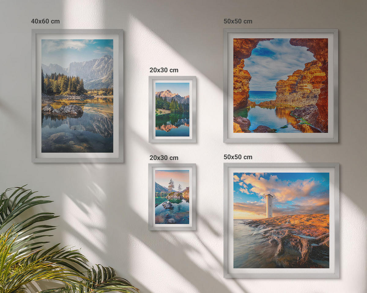 BILDER SET 5er Set - 50x50 cm & 20x30 cm & 40x60 cm Silberner Rahmen - Aussicht Paris New York Treppen - Silberfarben, Kunststoff (40/60cm) - TULUP