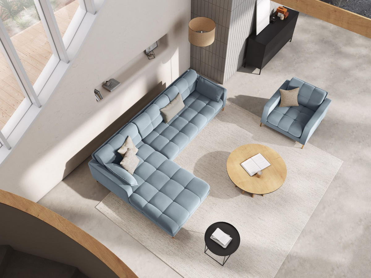 ECKSOFA links Mamaia aus Samt hellblau 5 Sitzplätze - Hellblau, Textil (185/293cm) - Micadoni