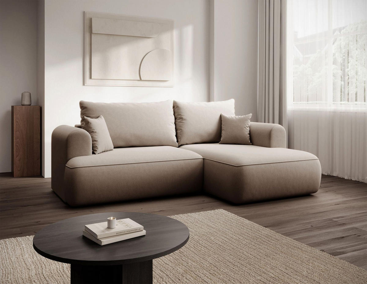 ROHOVÁ rozkládací pohovka Ovo Mini béžová, sametový potah Easy-Clean - černá/béžová, textil/plast (156/238cm) - Selsey