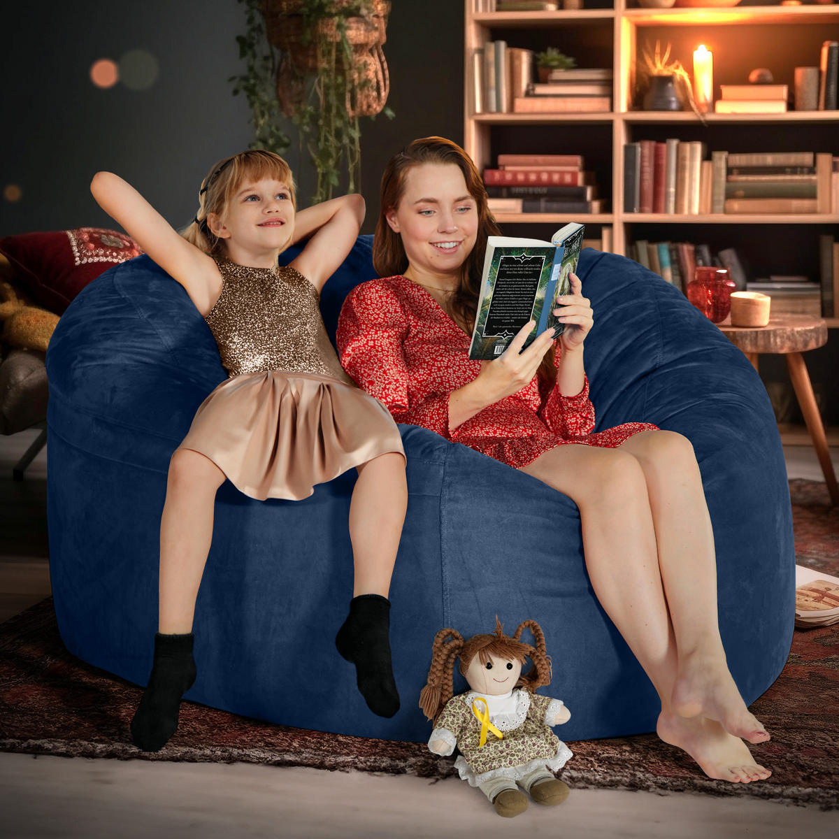 RIESEN-SITZSACK XXL JUMBO Velours 5ft - Dunkelblau, Textil (150/120/150cm) - Green Bean