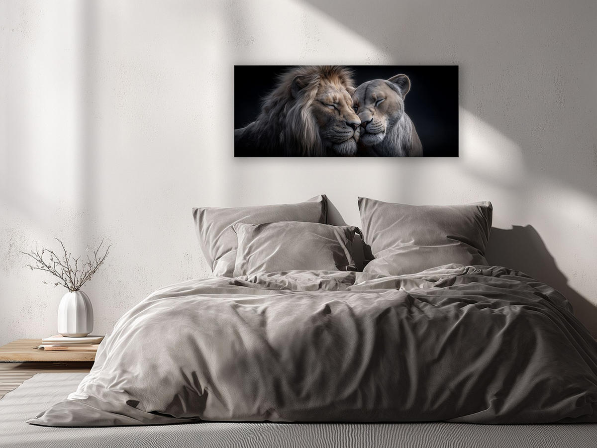 GLASBILD 125x50 cm Löwen schwarz beige - Beige, Glas (125/50cm) - artissimo