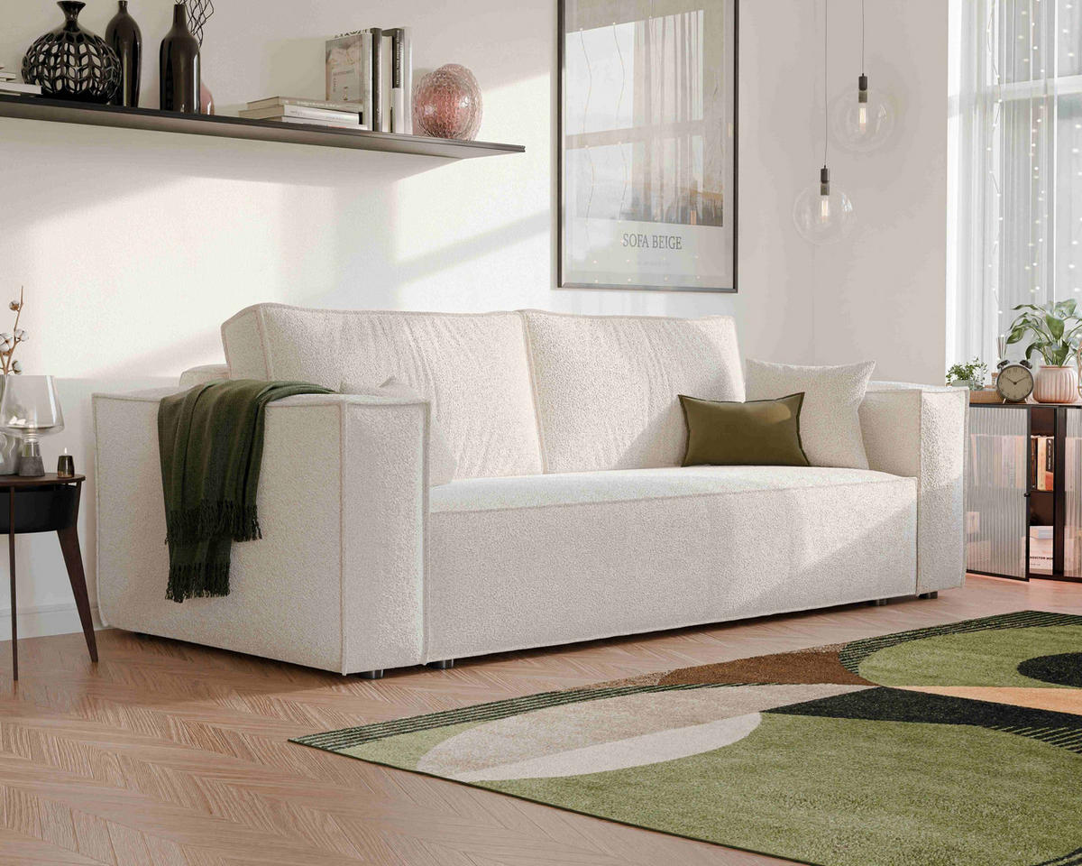 SOFA 3-Sitzer mit Schlaffunktion und Bettkasten, Creme - Beige/Creme, Holzwerkstoff/Textil (240/84/105cm) - Idohome