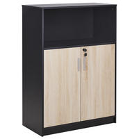 AKTENSCHRANK heller Holzfarbton/schwarz 117 cm 2 Türen offenes Ablagefach Zehna - Hellbraun/Schwarz, Holzwerkstoff (80/117/40cm) - Beliani