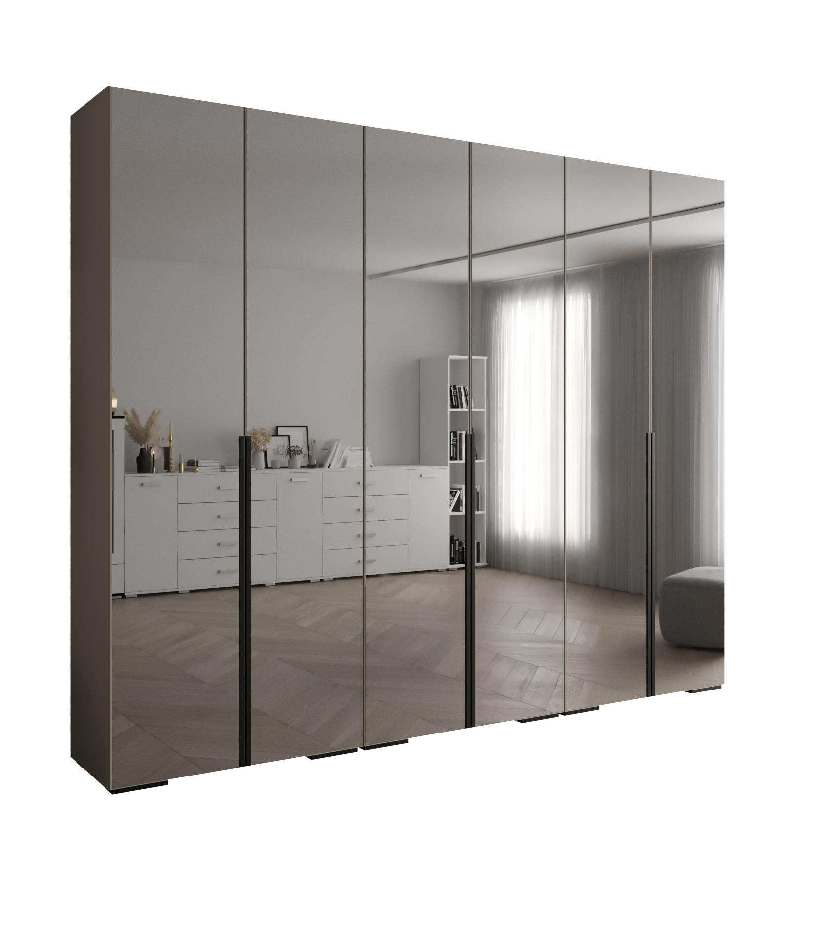 DREHTÜRENSCHRANK 236.7/300/47 6-türig - Kaschmir/Schwarz, Holz/Metall (300/236.7/47cm) - Abiks Möbel
