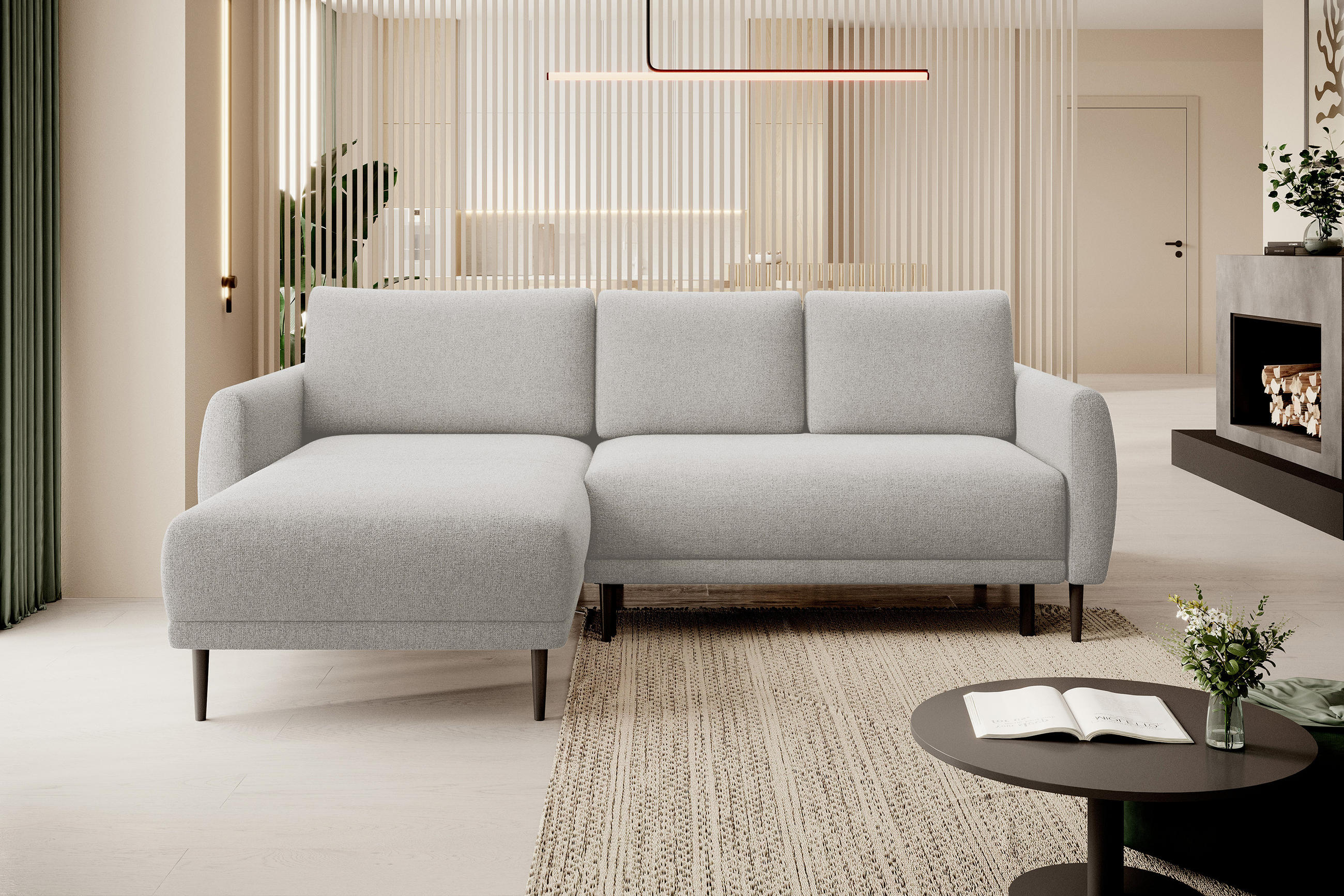 ECKSOFA BONO Stilvolles Sofa mit Schlaffunktion, Robuste Holzfüße, Elegante Armlehnen, Tiefe Sitzfläche 226x164x88cm, Linke, Beige - Beige, Holz/Textil (164/226cm) - DomoHome