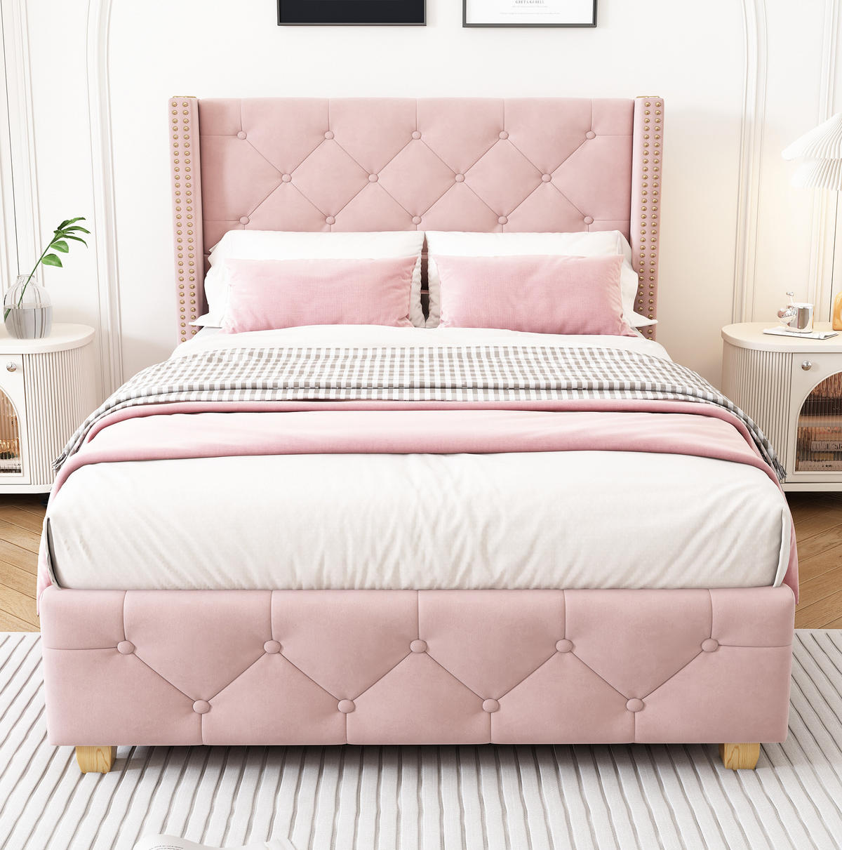 POLSTERBETT aus Samt 90x200 cm in Rosa mit Lattenrost - Rosa, Textil (90/200cm) - Modfu