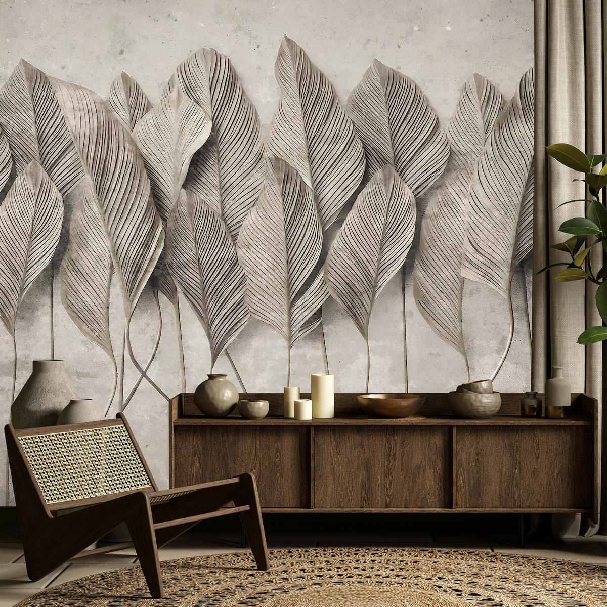 FOTOTAPETE Ranken Laub Sepia Vertikal Natürlich Vintage 450x315 - Grau, Papier (450/315cm) - Muralo