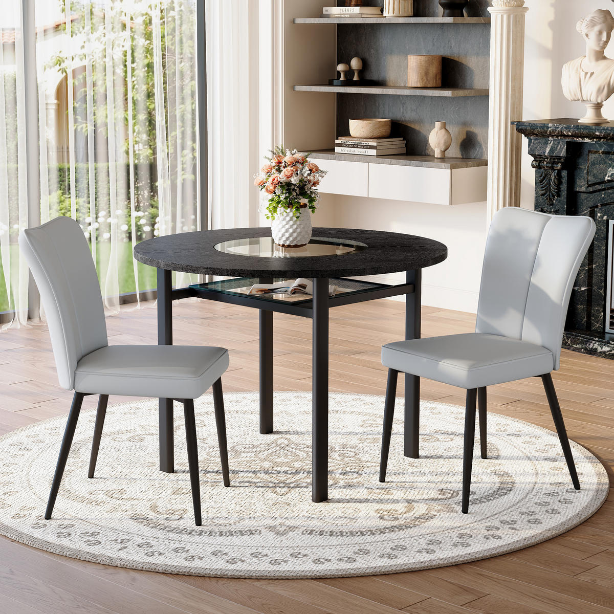 ESSGRUPPE DE-39380 3-teilig, mit 2 PU-Sesseln und Glasplatte Hellgrau - Hellgrau, Metall (100/76/100cm) - ComfortXL