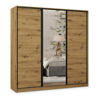 SCHWEBETÜRENSCHRANK TARI 200/205/58 cm 3-türig mit Spiegel und 4 Schubladen Eiche Artisan - Eiche Artisan, Holzwerkstoff (200/205/58cm) - MASSENO
