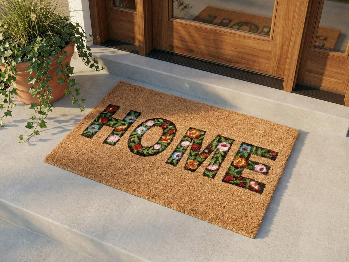 FUSSMATTE Naturfarben 40/60 cm Schriftzug Kokosfasern Zambales - Naturfarben, Textil (60/40cm) - Beliani