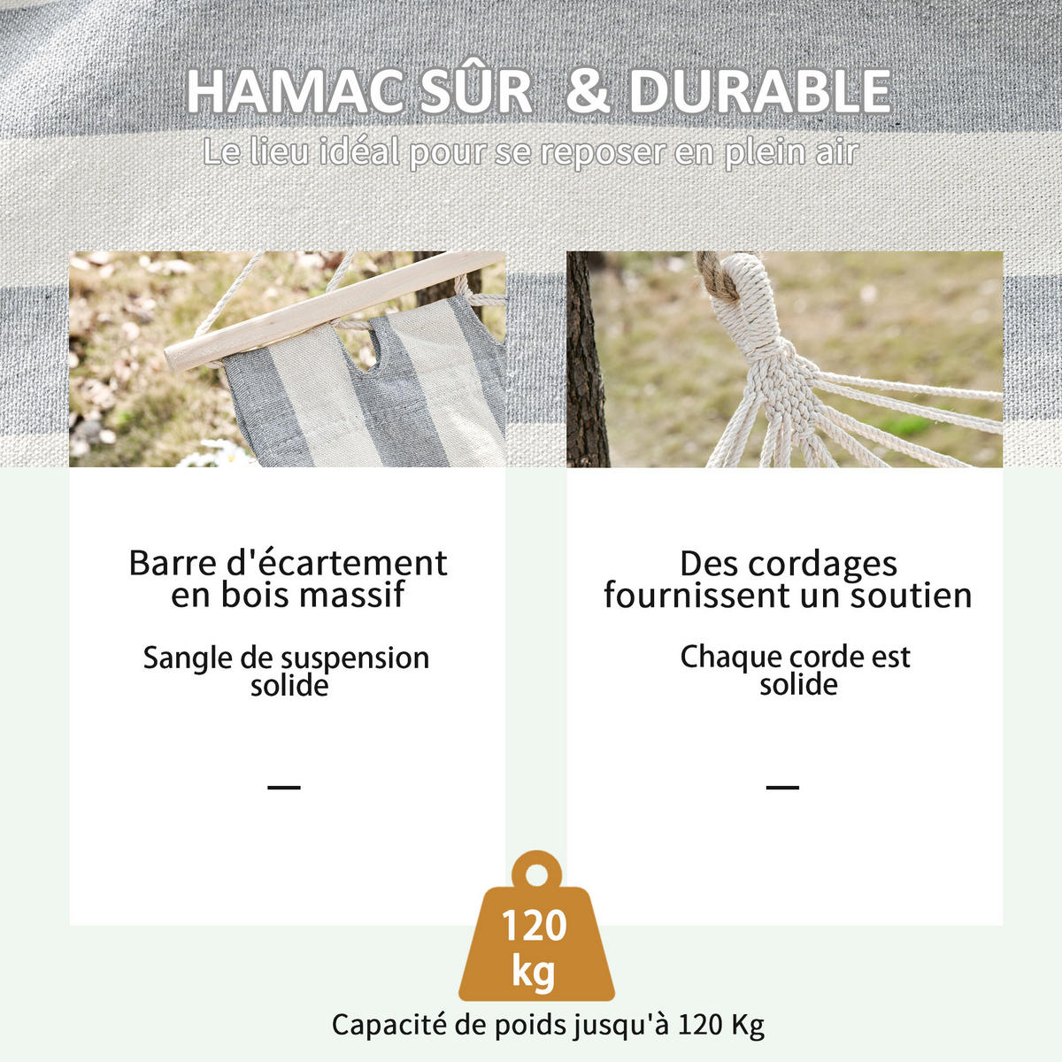 HÄNGEMATTE DE-13567 mit Stangen, Fransen Grau-ecru gestreift - Grau, Textil (100/1/200cm) - ComfortXL