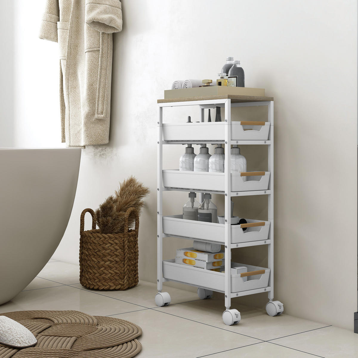 KÜCHENWAGEN DE-10584 5-stufig mit 4 Schubladen Weiß - Weiß, Metall (24/82/39.5cm) - ComfortXL
