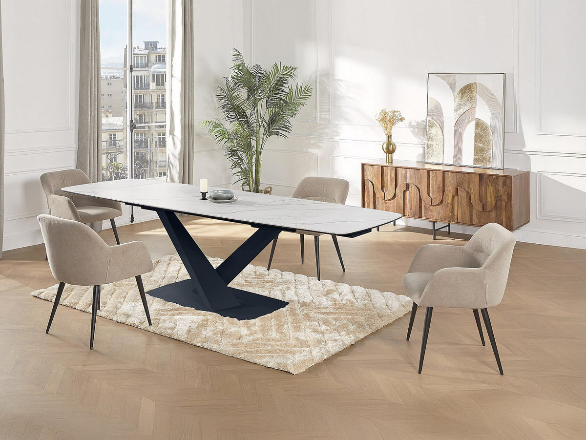 SET aus ausziehbarem Tisch und Stuhl - > 12 Personen-Sitzer - Glas, Keramik - Schwarz, Weiß - - Schwarz/Weiß, Glas/Keramik (260/76/90cm) - Vente-Unique