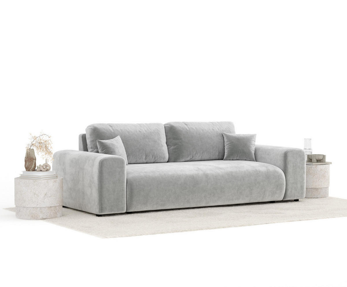 3-SITZER-SOFA Zanzibar Hellgrau Samtstoff - Hellgrau/Schwarz, Holz/Holzwerkstoff (213/79/108cm) - Maison de Reve