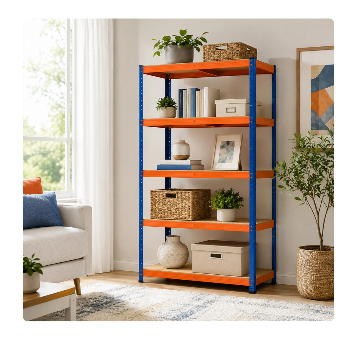 RAFT albastru portocaliu 5 polițe metal - multicolor, material plastic/compozit lemnos (60/200/60cm) - Relaxdays