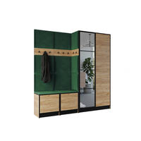 GARDEROBENSCHRANK EDEN 21 mit Spiegel - Eiche Craft Gold & Stoff Grün - Honigeiche/Grün, Holzwerkstoff (211/205/39cm) - Kier Furniture