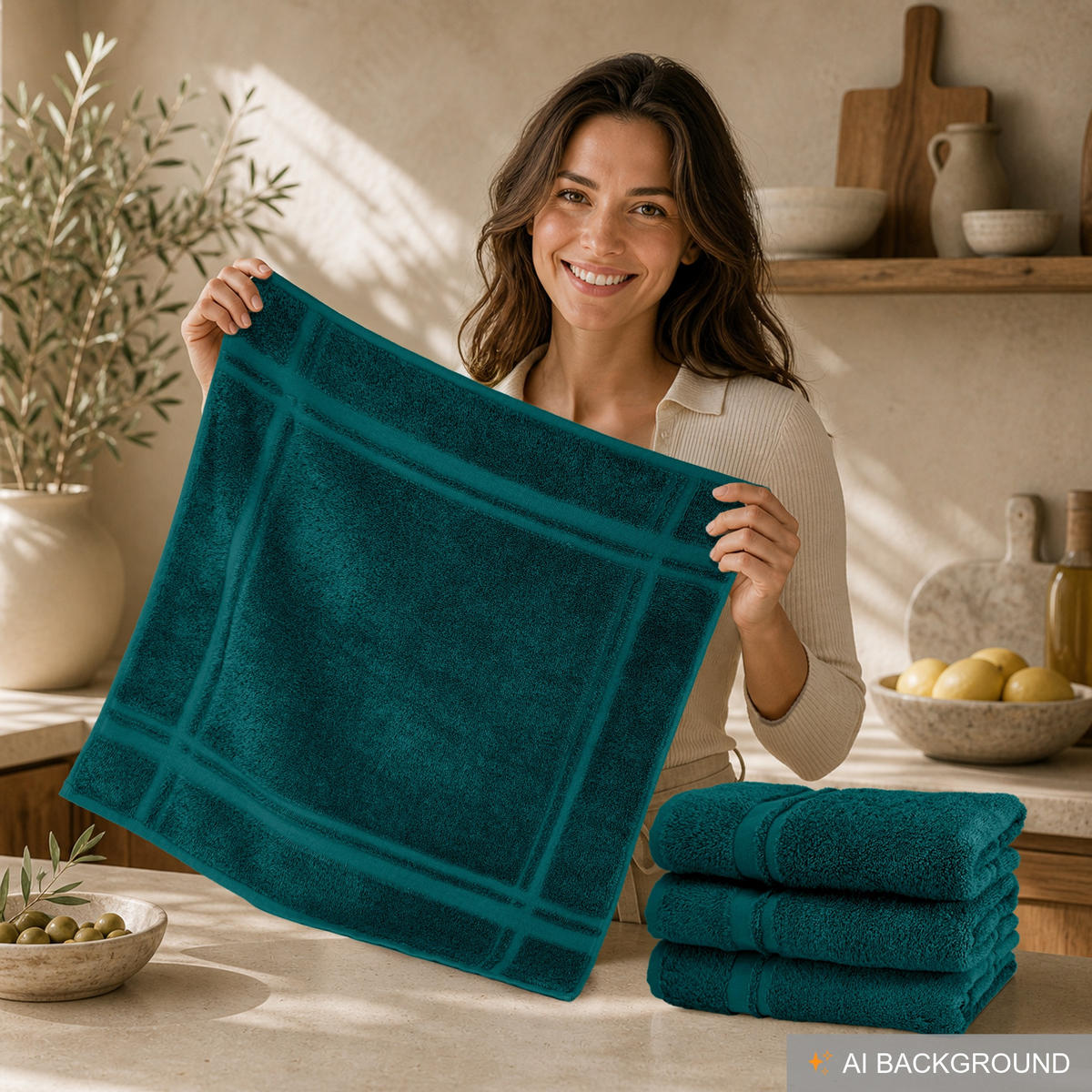 FROTTEE Küchenhandtücher 50x50 cm, 4er Set, Opal grün - Opal, Textil (50/50cm) - Lashuma