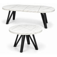 ESSTISCH rund ausziehbar 110/210/76 cm, Marmor, 54 cm Tischplatte + Industrial Metallgestell Schwarz - Hellgrau/Schwarz, Holzwerkstoff/Metall (110/210/76cm) - Damale Möbel