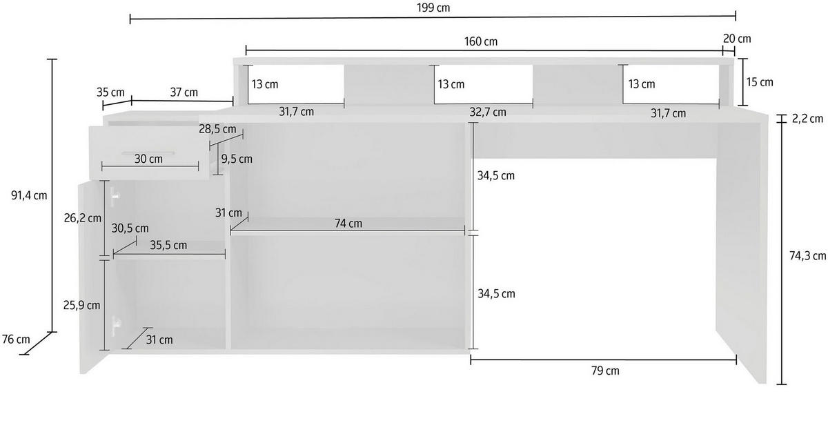 SCHREIBTISCH Weiß - Weiß, Holzwerkstoff (115/160/91cm) - ebuy24