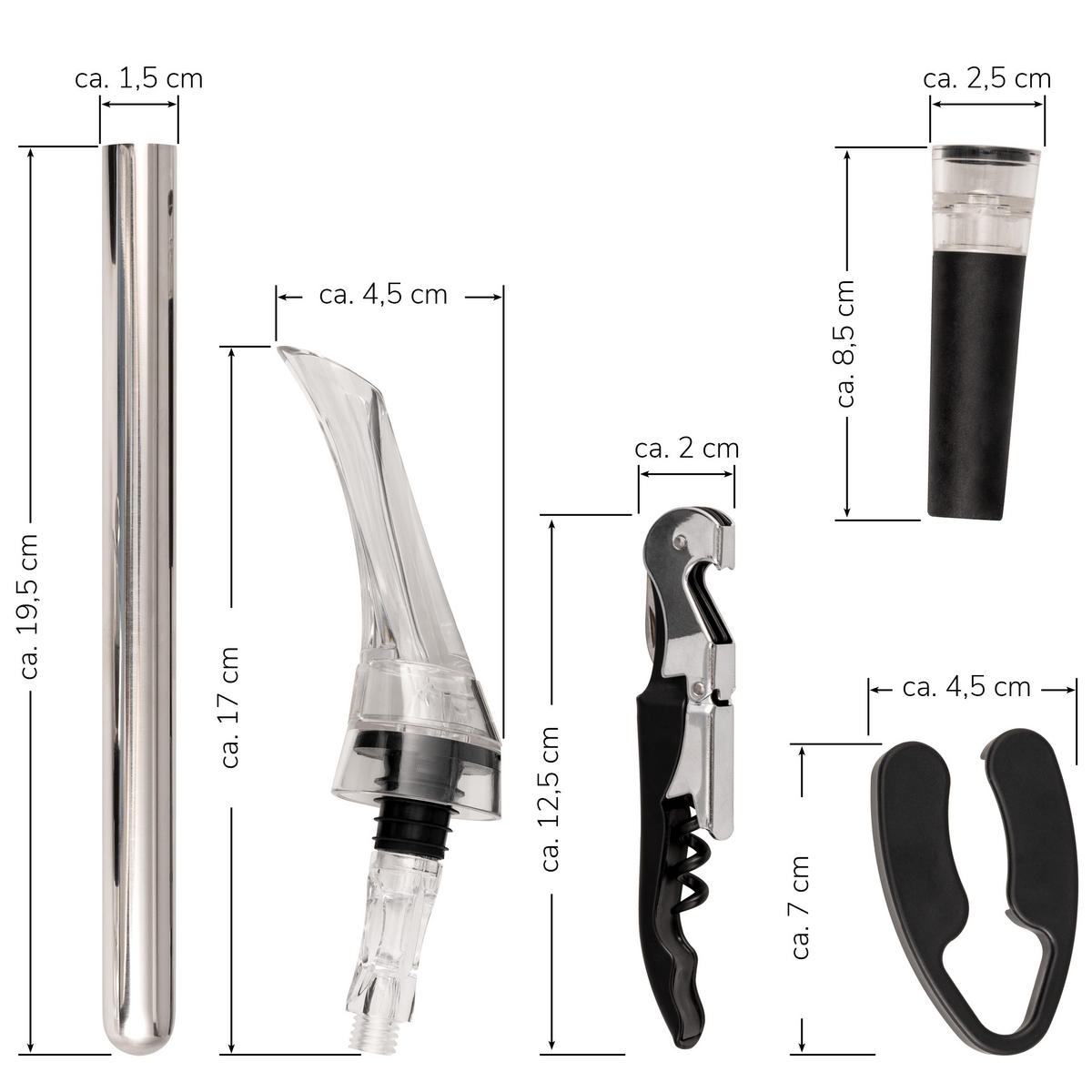 WEIN 5er-Set, transparent - Edelstahlfarben, Kunststoff (4.3/16/4.3cm) - bremermann