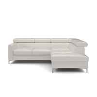 ECKSCHLAFSOFA aus Echtleder mit Schlaffunktion und Bettkasten - Chromfarben/Eiche Bianco, Leder/Holz (207/242cm) - Cotta
